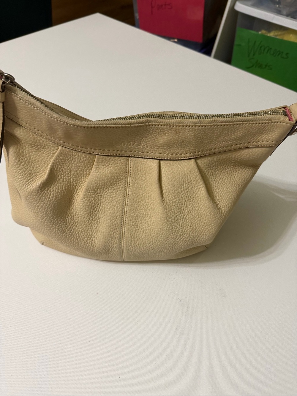 Coach Beige Pebbled Leather Shoulder Bag